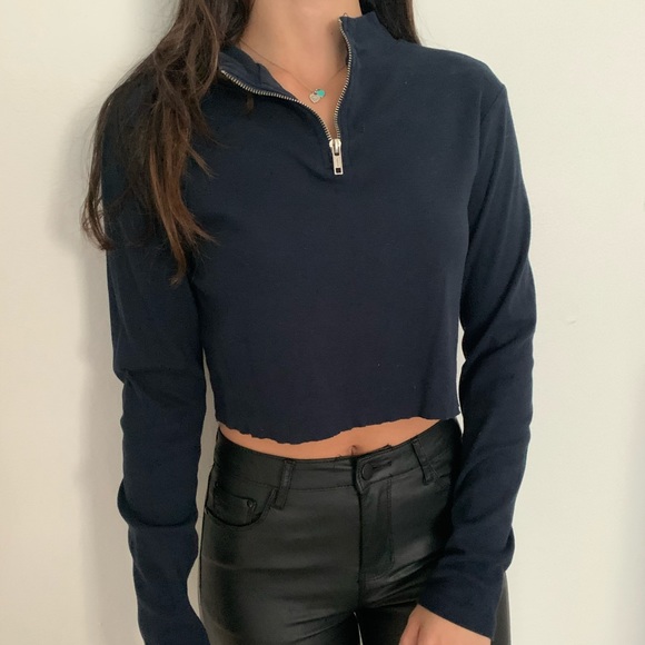 brandy melville navy half zip long sleeve top - Picture 3 of 7